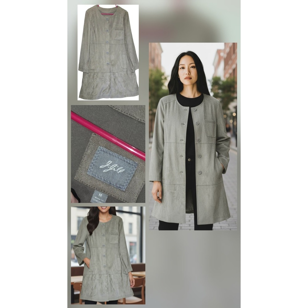 J. Jill Suede Cardigan Trench Jacket Size M Long Sleeve Minimal Laganlook‎ Steam